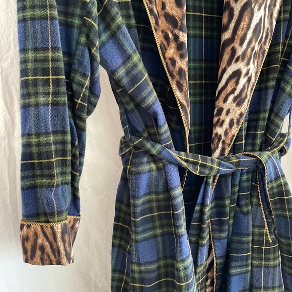 RARE NWOT R13 Plaid and Leopard Smoking Robe with trim detail - Picture 6 of 9